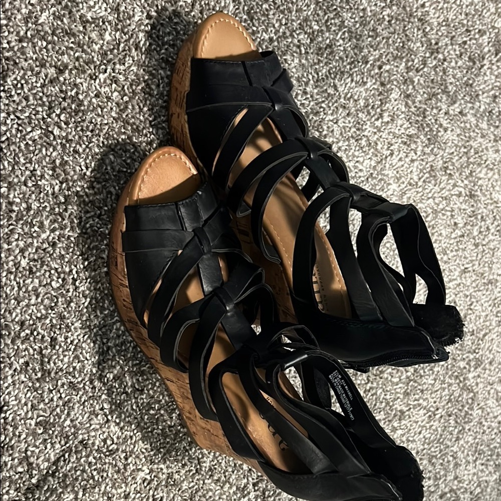 a.n.a Black and Tan Wedge Shoes